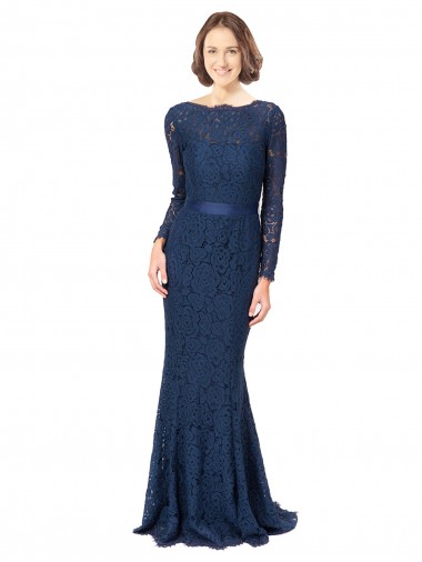 Discount Long Sleeves Floor Length Vintage Lace Bridesmaid Dress with Deep V-Back