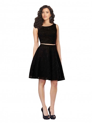Discount Two Piece Short Lace Cocktail Bridesmaid Dress with Jewel Neckline