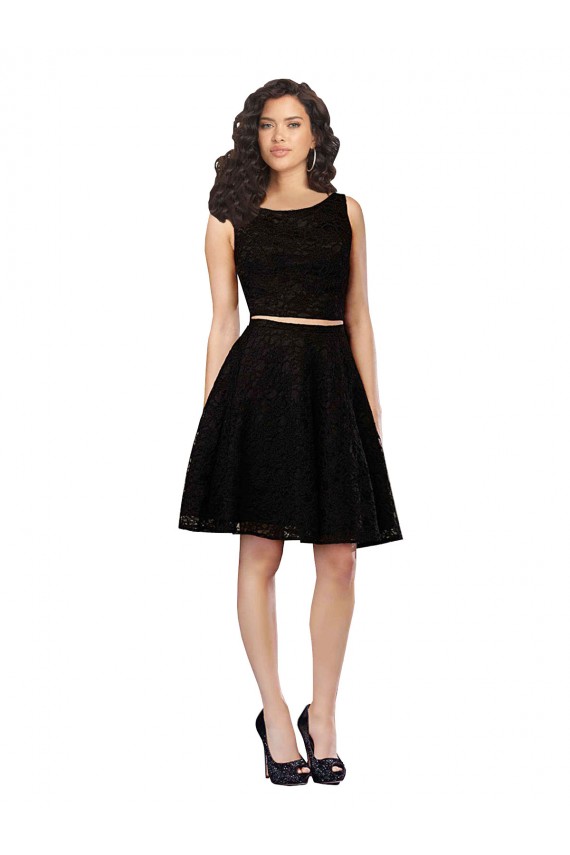 Discount Two Piece Short Lace Cocktail Bridesmaid Dress with Jewel Neckline