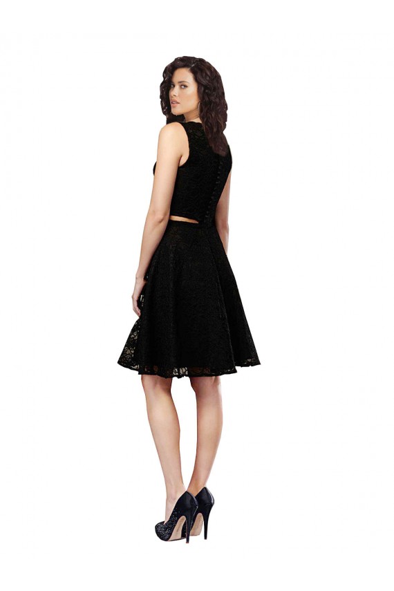 Discount Two Piece Short Lace Cocktail Bridesmaid Dress with Jewel Neckline