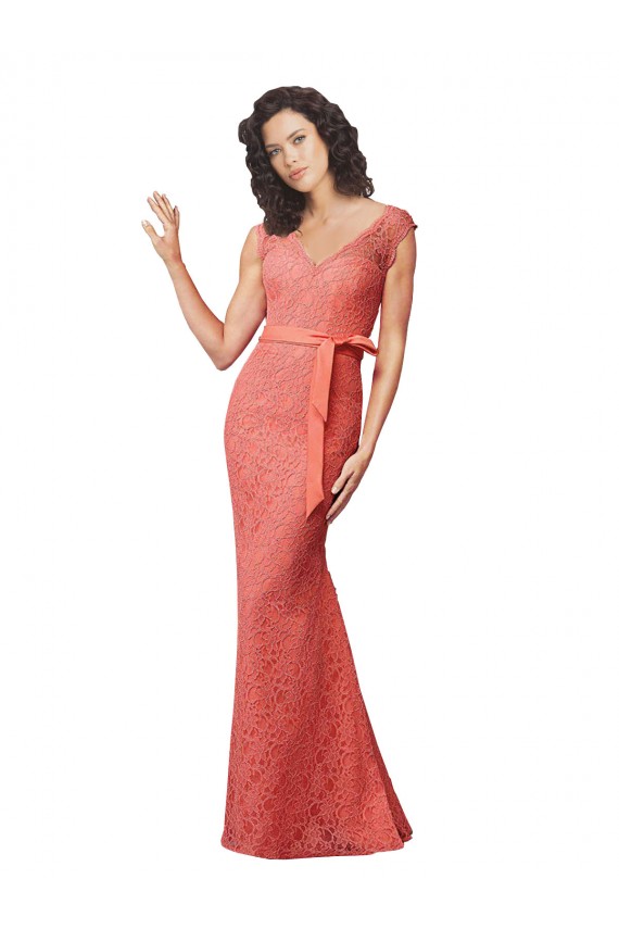 Discount Mermaid Long V-Neck Lace Bridesmaid Dress with Open Back
