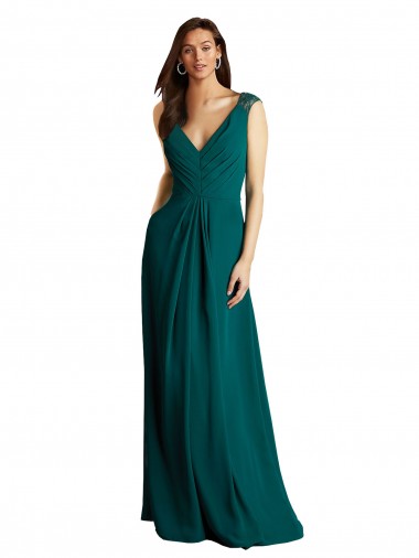 Discount Long A-Line Lace and Chiffon Bridesmaid Dress with Open Back