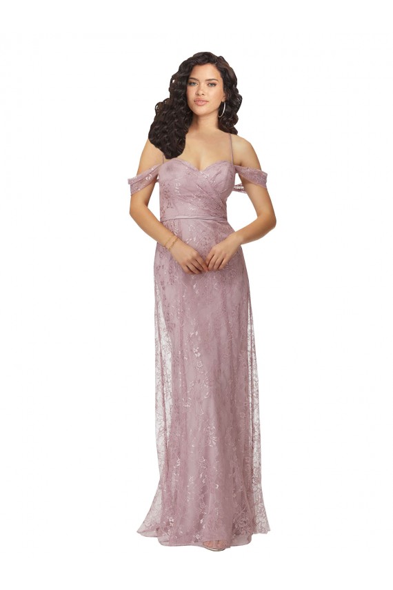 Discount Sweetheart Chantilly Lace Bridesmaid Dress with Off the Shoulder Sleeves