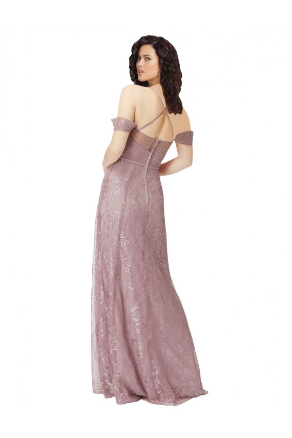 Discount Sweetheart Chantilly Lace Bridesmaid Dress with Off the Shoulder Sleeves