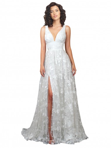 Discount Plunging V-Neckline Wedding Dress with Slit