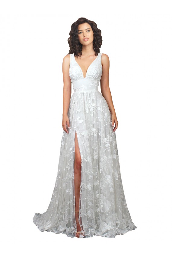 Discount Plunging V-Neckline Wedding Dress with Slit