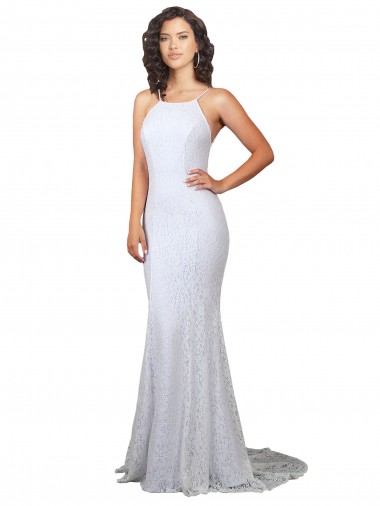 Discount High Neck Backless Lace Wedding Dress with Plunging Low Back