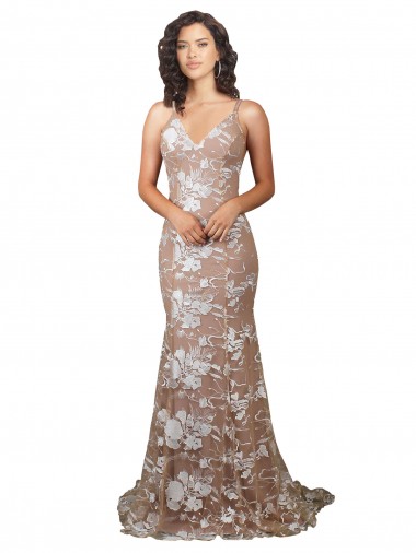 Discount Fishtail Shaped V-Neck Embroidered Foral Lace Wedding Dress