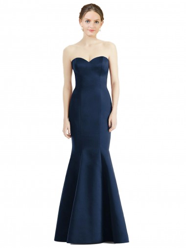 Discount Long Mermaid Full Length Strapless Satin Bridesmaid Dress
