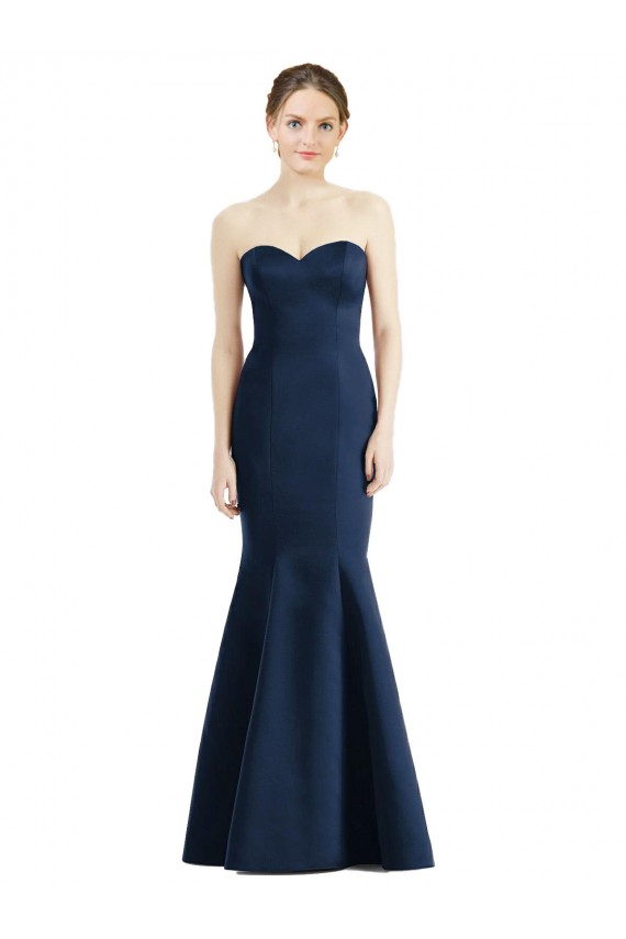 Discount Long Mermaid Full Length Strapless Satin Bridesmaid Dress