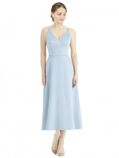 Discount Short Tea Length V-Neck Satin Bridesmaid Dress