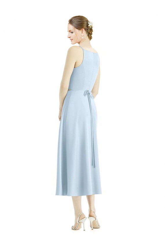 Discount Short Tea Length V-Neck Satin Bridesmaid Dress
