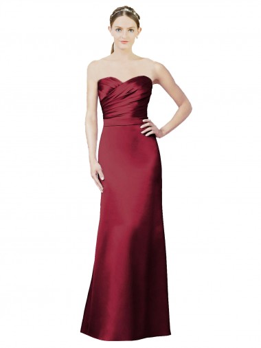 Discount Strapless Satin Bridesmaid Dress with Asymmetrical Draped Bodice