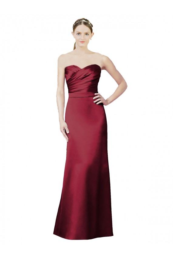 Discount Strapless Satin Bridesmaid Dress with Asymmetrical Draped Bodice