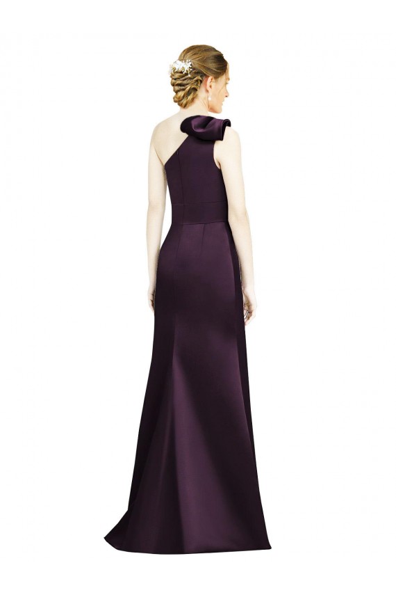 Discount Full Length One Shoulder Satin Bridesmaid Dress with Bow Shoulder Detail