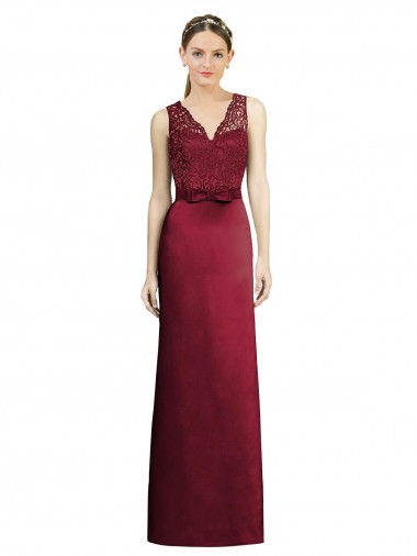 Discount Full Length Sleeveless Satin Bridesmaid Dress with Lace Bodice