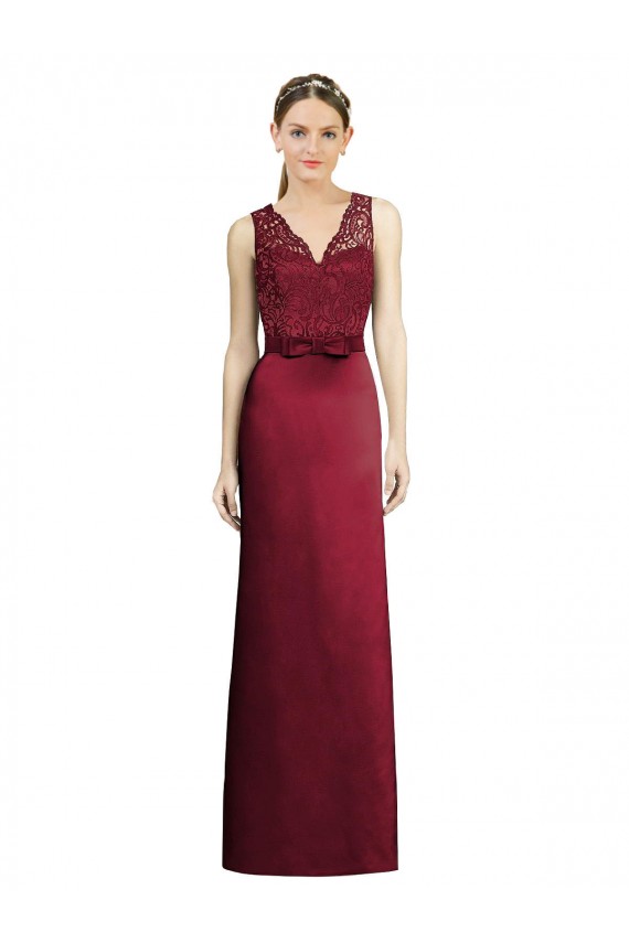 Discount Full Length Sleeveless Satin Bridesmaid Dress with Lace Bodice
