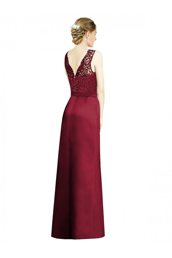 Discount Full Length Sleeveless Satin Bridesmaid Dress with Lace Bodice