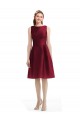 Discount Short Midi Length Satin Cocktail Bridesmaid Dress with Bateau Neckline and V-Back