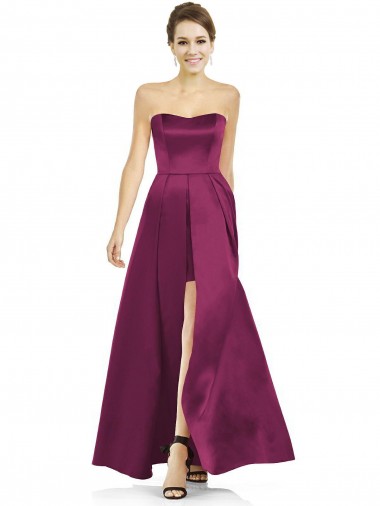 Discount Full Length Strapless Long Satin Bridesmaid Dress with Sweetheart Neckline