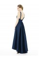 Discount Full Length Sleeveless Long Satin Bridesmaid Dress with High Low Hem Detail