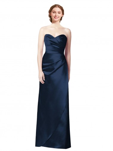 Discount Faux Wrap A-Line Long Satin Bridesmaid Dress with Draped Bodice