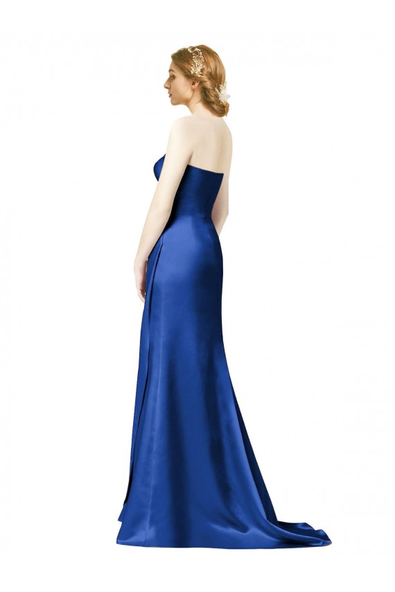 Discount Faux Wrap A-Line Long Satin Bridesmaid Dress with Draped Bodice