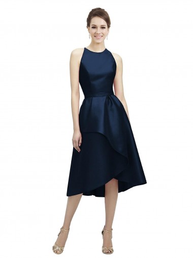 Discount Halter Neck Short Tea Length Sleeveless Satin Bridesmaid Dress