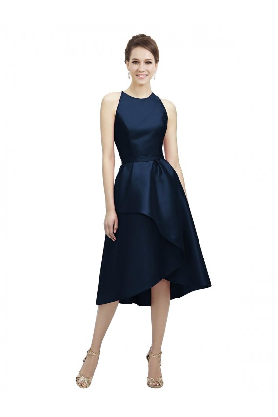 Discount Halter Neck Short Tea Length Sleeveless Satin Bridesmaid Dress