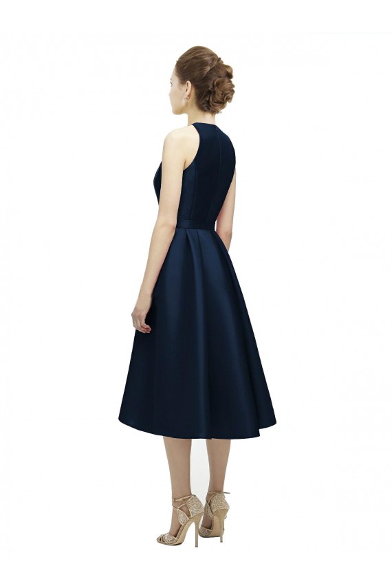 Discount Halter Neck Short Tea Length Sleeveless Satin Bridesmaid Dress