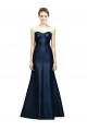 Discount Long Strapless Satin Bridesmaid Dress with Pleated Cuff Neckline