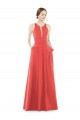 Discount Sheer V-Neck Tulle Illusion Long Satin Bridesmaid Dress