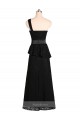 Discount Long One Shoulder Satin Bridesmaid Dress with Bow Ties