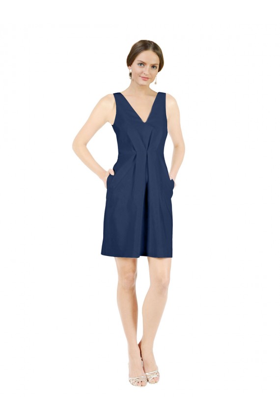 Discount Deep V-Neck Short Knee Length Satin Cocktail Bridesmaid Dress with Slimming Pleats