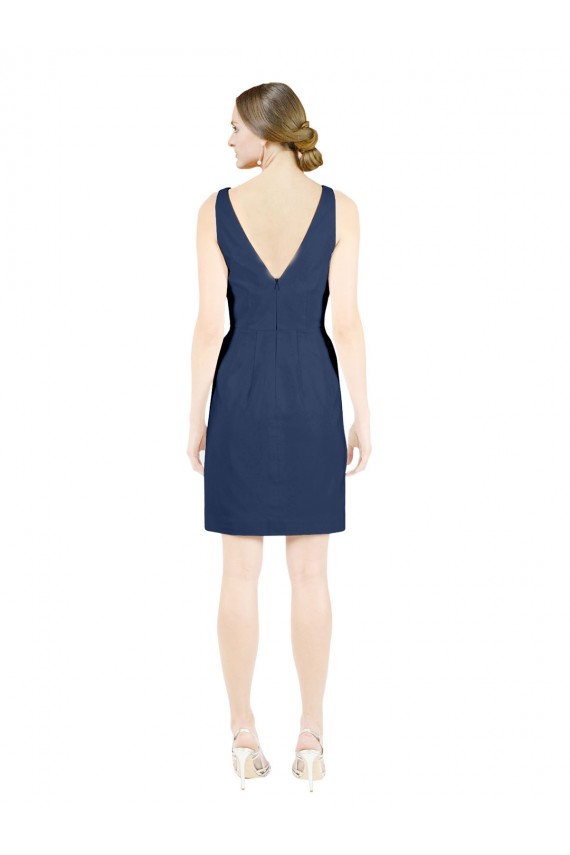Discount Deep V-Neck Short Knee Length Satin Cocktail Bridesmaid Dress with Slimming Pleats