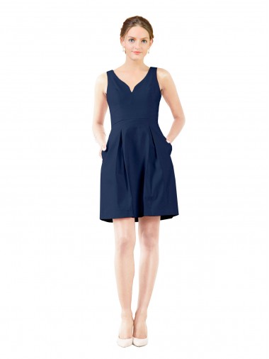 Discount V-Neck A-Line Satin Cocktail Bridesmaid Dress with Pockets