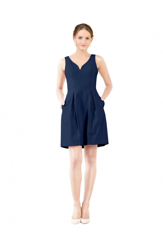 Discount V-Neck A-Line Satin Cocktail Bridesmaid Dress with Pockets