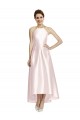 Discount Long High-Low Halter Satin Bridesmaid Dress with Criss-Cross Back