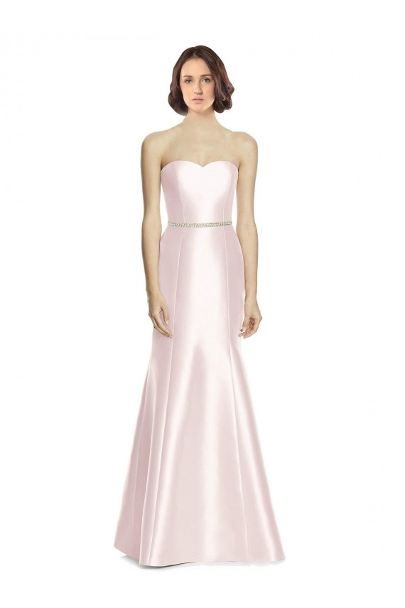 Discount Long Sweetheart Satin Bridesmaid Dress with Slim Beaded Sash