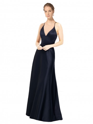 Discount Sexy Satin Bridesmaids Dress with Deep V-Neckline and Strappy Back
