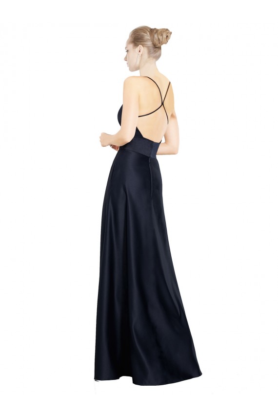Discount Sexy Satin Bridesmaids Dress with Deep V-Neckline and Strappy Back