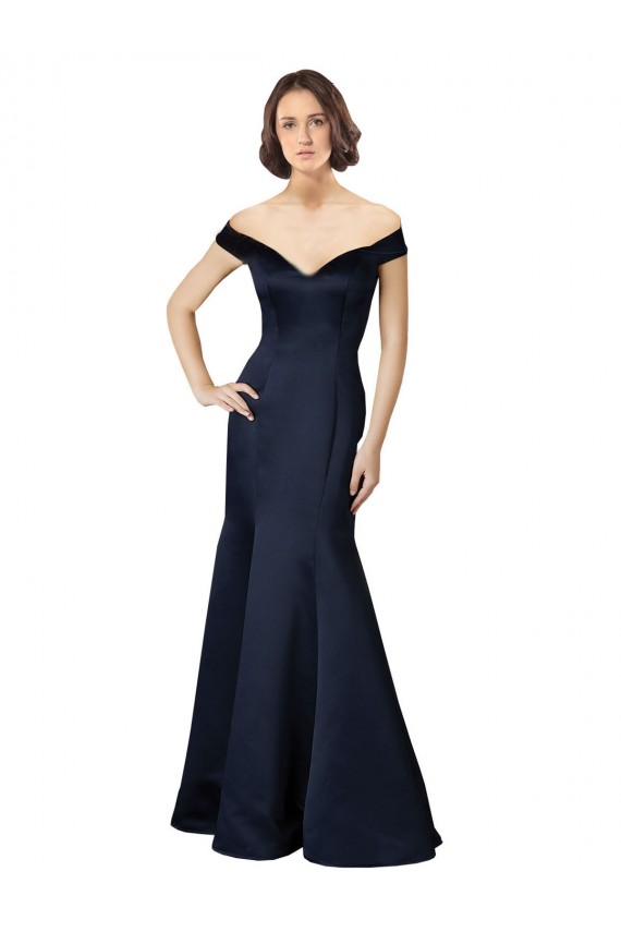 Discount Fit and Flare Satin Bridesmaid Dress / Prom Dress with Off the Shoulder Neckline
