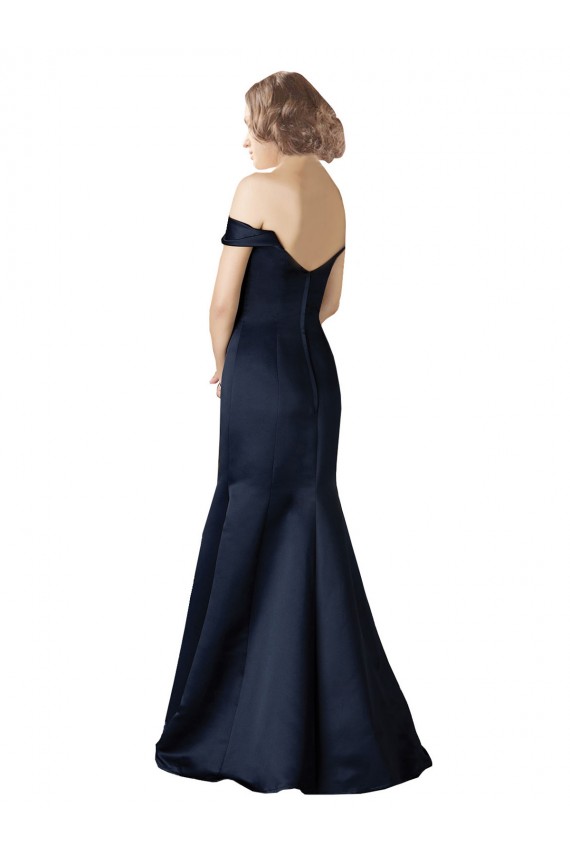 Discount Fit and Flare Satin Bridesmaid Dress / Prom Dress with Off the Shoulder Neckline