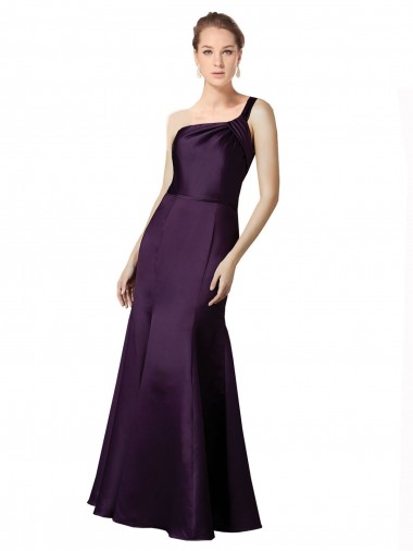 Discount Long Ruched Neckline One Shoulder Satin Bridesmaid Dress / Prom Dress