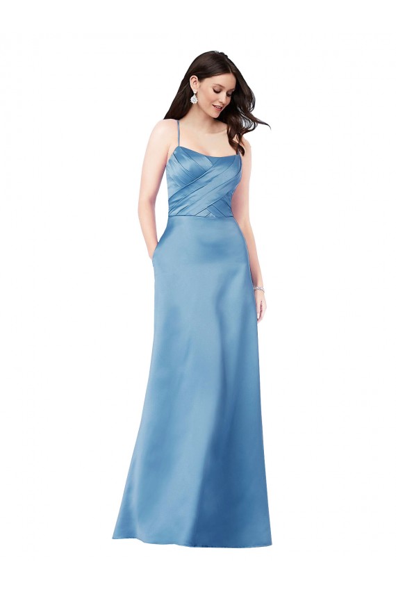 Discount Crossing Strap Back Pleated Bodice Long Formal Satin Bridesmaid Dress / Prom Dress