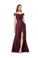 Discount Long Off the Shoulder Formal Satin Bridesmaid Dress / Prom Dress with Thigh-high Slit
