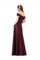 Discount Long Off the Shoulder Formal Satin Bridesmaid Dress / Prom Dress with Thigh-high Slit