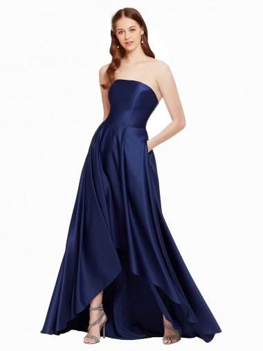 Discount High Low Strapless Formal Satin Bridesmaid Dress / Prom Dress with Pockets