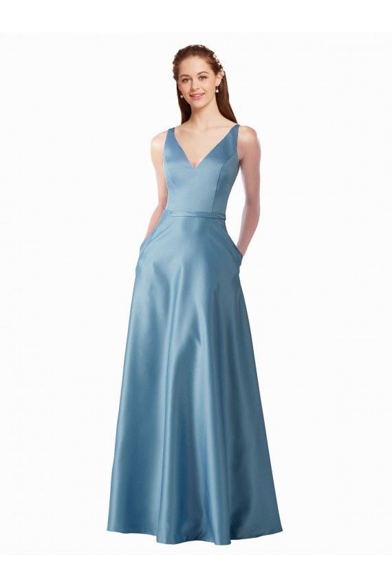 Discount Classic Satin V-Neck A-Line Bridesmaids Dress with Pockets