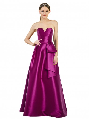 Discount Sleeveless V-Neck Long Satin Bridesmaid Dress / Prom Dress with Bow Waist